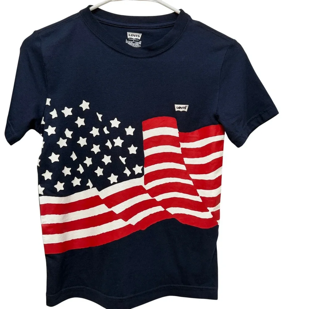 Youth S Levis American Flag Graphic Tee Patriotic‎ Streetwear Y2K Vintage Style